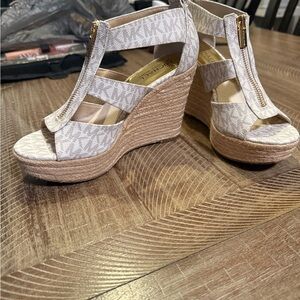 Michael Kors Cream and Tan Wedge Sandals